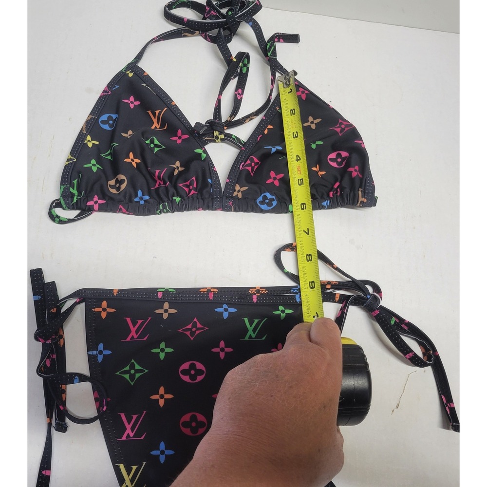 Louis Vuitton Multicolor Monogram Triangle Bikini Set Black RW201B Size M - Picture 2 of 11
